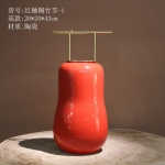 【节节高升】中式红釉铜竹节陶瓷摆件花器