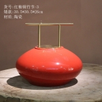 【节节高升】中式红釉铜竹节陶瓷摆件花器