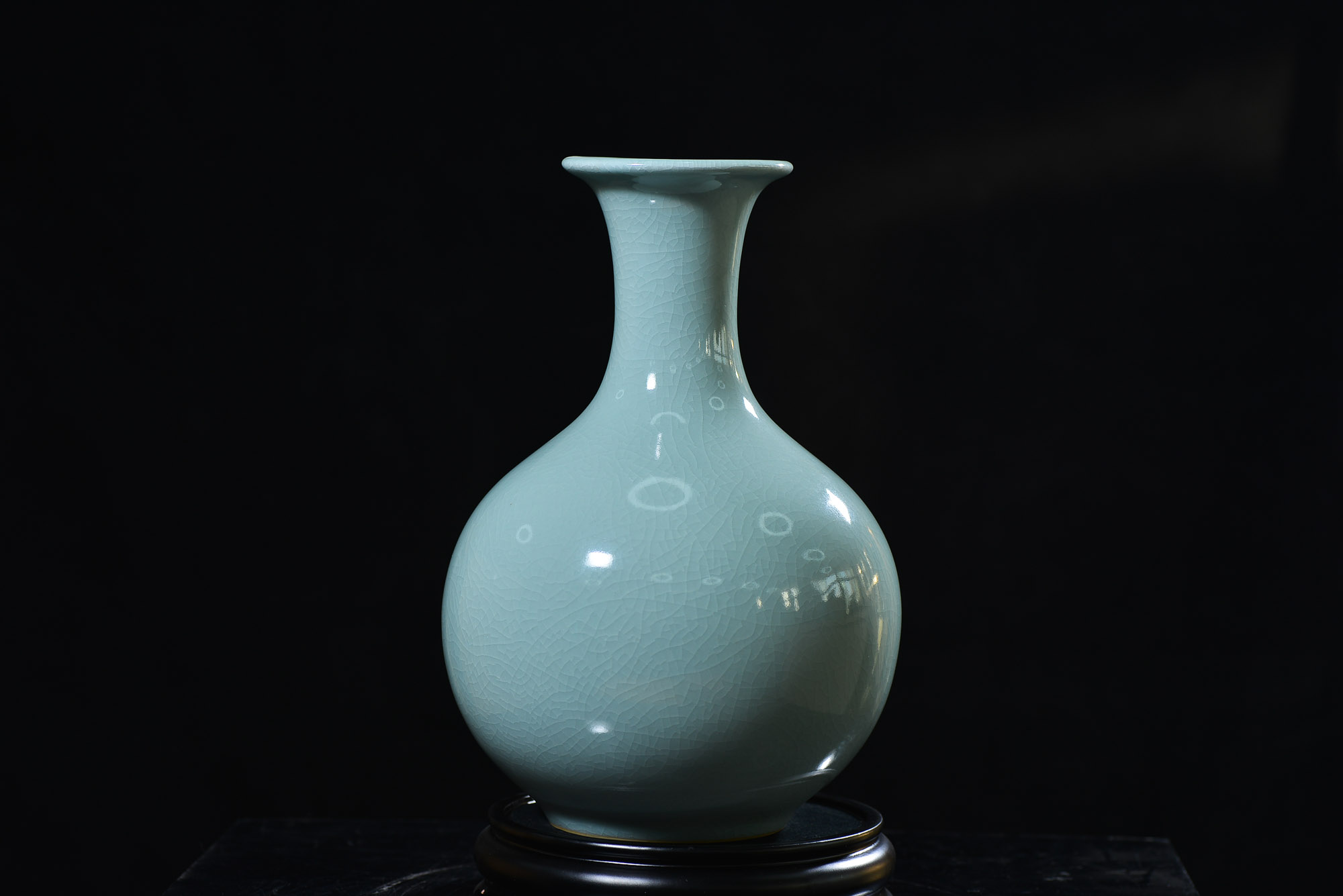 中国美術 天青釉 天球瓶 高17.5cm ZE215（汝瓷粉青釉天球瓶-玄商
