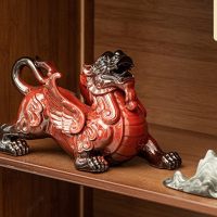 公貔貅一只红色款陶瓷摆件吉祥物